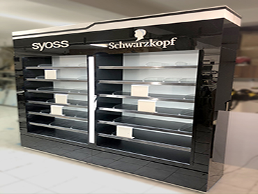 Κατασκευή display από μαύρο και λευκό plexiglass για SYOSS - SCHWARZKOPF 1